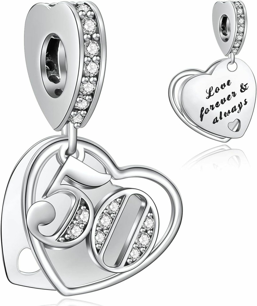 NINGAN Ningan 16 18 21 30 40 50 60 Years Of Love Dangle Charms For Charms Bracelets, Forever & Always 925 Sterling Silver Cubic Zirconia Bead Pendant, Happy Birthday Jewelry Gifts For Women New