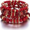 Pingyongchang Pingyongchang Stackable Beaded Bracelets For Women Girl Multi-Layer Mixed Color Beaded Stretch Bracelet Crystal Stone Heart Letter Gold Charm Gemstone Bangles For Women Men Boho Summer Beach Jewelry Best