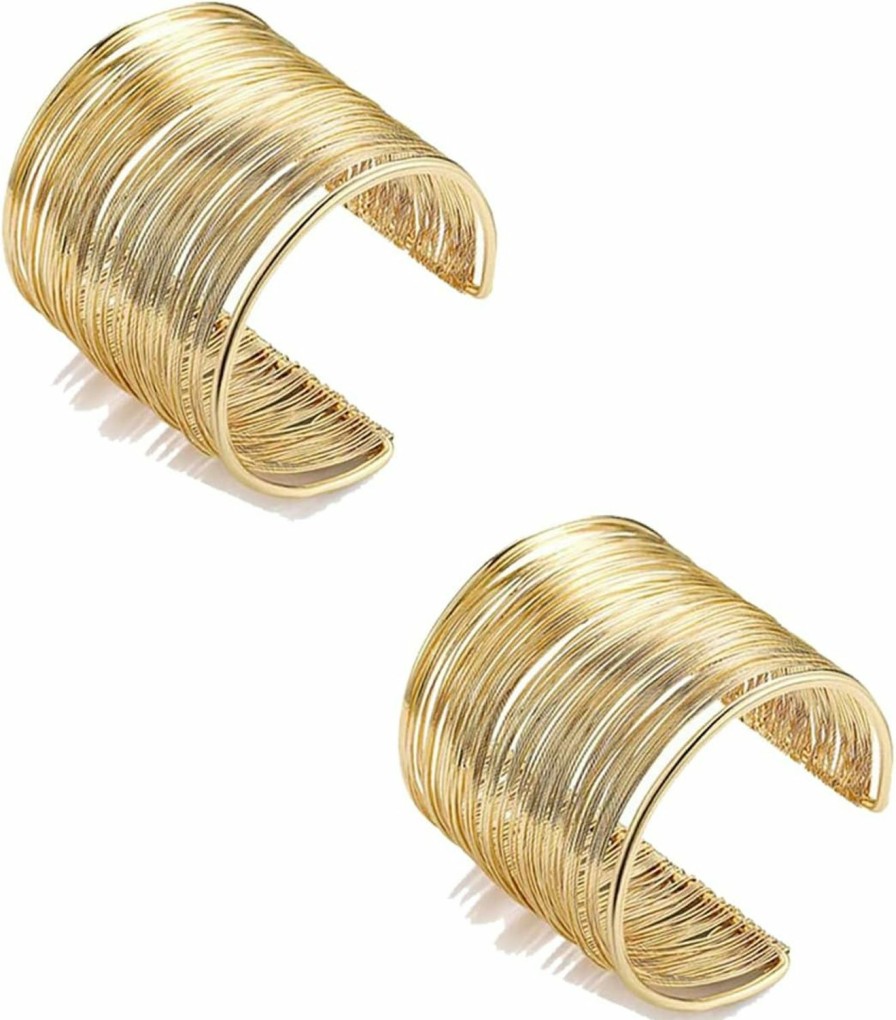 MOZAKA Mozaka 2 Pcs Cuff Bangle Bracelet For Women Wide Open Cuff Bracelets Gold Sliver Wrist Cuff Wrap Bracelets Adjustable New