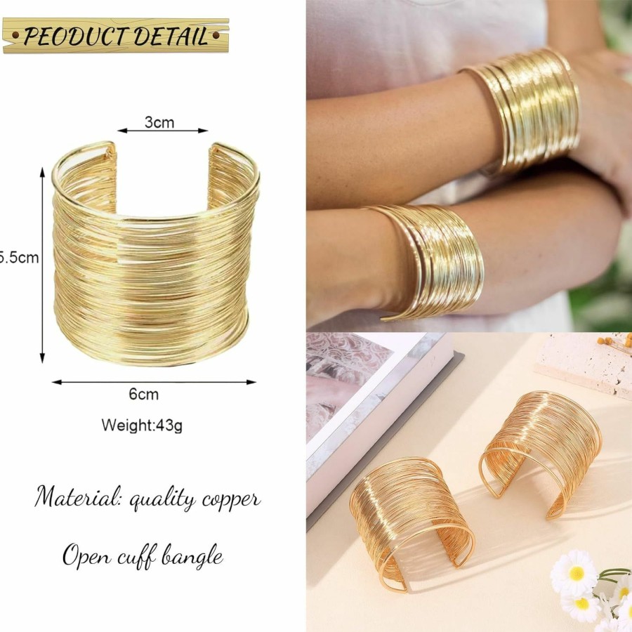 MOZAKA Mozaka 2 Pcs Cuff Bangle Bracelet For Women Wide Open Cuff Bracelets Gold Sliver Wrist Cuff Wrap Bracelets Adjustable New