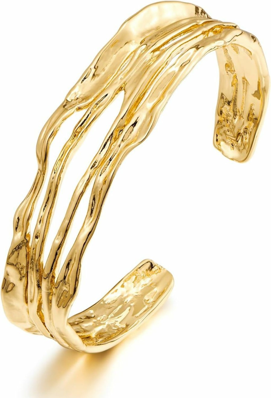 ENSKEFEN Enskefen Gold Cuff Bracelet For Women Chunky Multi-Layer Cross Wire Open Bracelet Hollow Wide Cuff Bracelets Adjustable Gold Open Cuff Bangle Bracelet Best