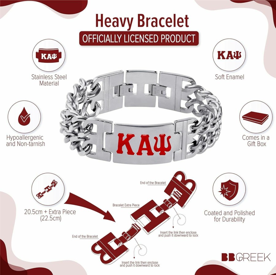 Bad Bananas Bad Bananas Bbgreek Kappa Alpha Psi Official Vendor - Heavy Bracelet - Greek Letters Engraved - Nupes - Fraternity Paraphernalia Clearance