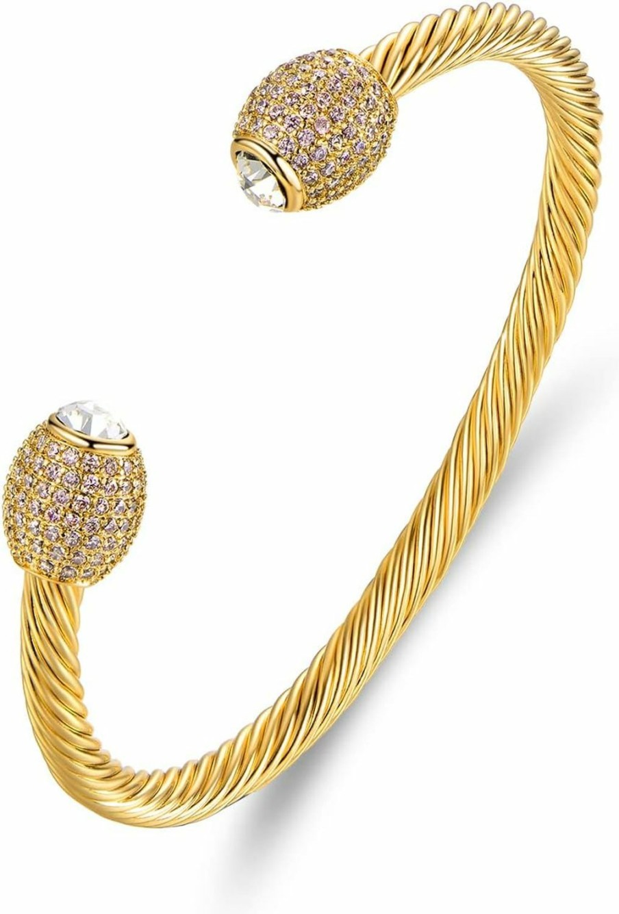 Barzel Barzel 18K Gold Plated Crystal Cable Bangle Bracelet For Women - Cuff Bangle Bracelet Best