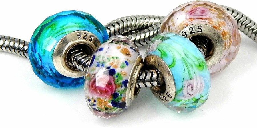 Comelyjewel Comelyjewel Set Of 4 Handmade Faceted Murano Glass Charm Bead With Roses For Charms Bracelets Best