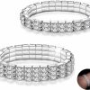 Kucheed Kucheed 2Pcs Rhinestone Stretch Bracelets, Twinkle Diamond Tennis Bangle,Silver Crystal Sparkling Bridal Stackable Bracelet Jewelry,Bling Shining Wedding Party Elastic Band Bracelet For Women Girls Best