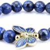 Gem Stone King Gem Stone King 8Mm Simulated-Lapis Lazuli 18K Yellow Gold Plated Silver Cloisonne Enamel Butterfly Bracelet For Women Best