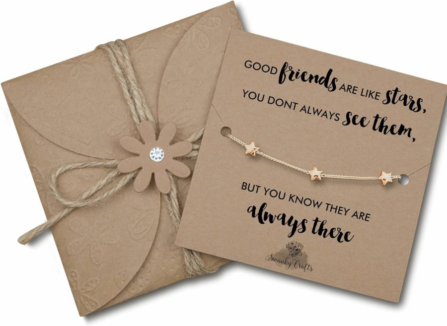 Swanky Crafts Best Friend Birthday Gifts For Women - Friend Gifts For Women Unique, Birthday Gifts For Best Friend Bracelet, Birthday Gift For Best Friend Bracelets - Golden Star Bracelet With Birthday Card Hot