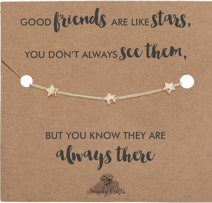 Swanky Crafts Best Friend Birthday Gifts For Women - Friend Gifts For Women Unique, Birthday Gifts For Best Friend Bracelet, Birthday Gift For Best Friend Bracelets - Golden Star Bracelet With Birthday Card Hot