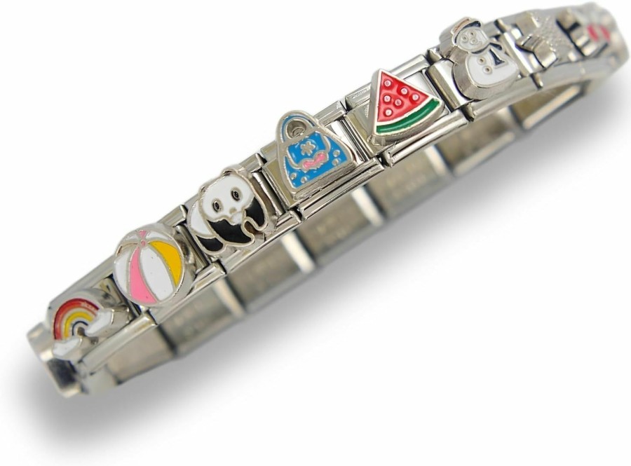 generic Decorated Italian Charm Bracelet, 18 Charm Bracelet With Unique Designs. 6.9 Inches Long, Interchangeable Charms… New