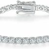 Gem's Beauty Gem'S Beauty Moissanite Tennis Bracelet For Women Men Girls Christmas Gifts 2-6.5Mm D Color Vvs1 Round Cut Diamond Tennis Bracelet 18K White Gold Plated 925 Sterling Silver Tennis Bracelet For Women Best