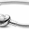 Pandora Pandora Jewelry Moments Heart Clasp Snake Chain Charm Sterling Silver Bracelet, 7.9\" Clearance