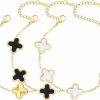 AIPPK Aippk 18K Gold Plated Gold/White/Black Clover Bracelet Set Four Leaf Lucky Bracelet For Women Four Leaf Bracelets Jewelry Gifts For Women Teen Girls Clearance