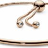 Pandora Pandora Moments 14K Rose Gold-Plated Slider Bangle - Charm Bracelet For Women - Compatible Moments Charms - Features Rose & Cubic Zirconia- Gift For Her - 7.5\" New