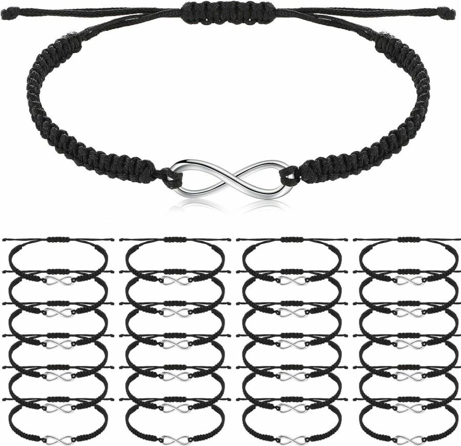 Sureio Sureio 24 Pcs Adjustable Matching Couples Bracelets Black Rope Bracelets Handmade Braided Friendship Bracelets New