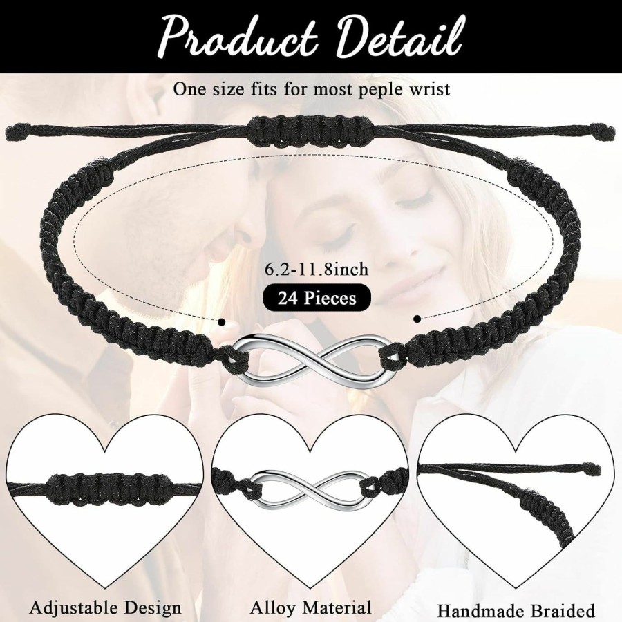 Sureio Sureio 24 Pcs Adjustable Matching Couples Bracelets Black Rope Bracelets Handmade Braided Friendship Bracelets New