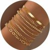 Sanfenly Sanfenly 8Pcs Gold Bracelets For Women, 14K Real Gold Plated Dainty Trendy Stackable Stacking Bracelets Chain Charm Link Paperclip Beaded Bracelet Stainless Steel Stretch Layered Women'S Bracelet Sets New