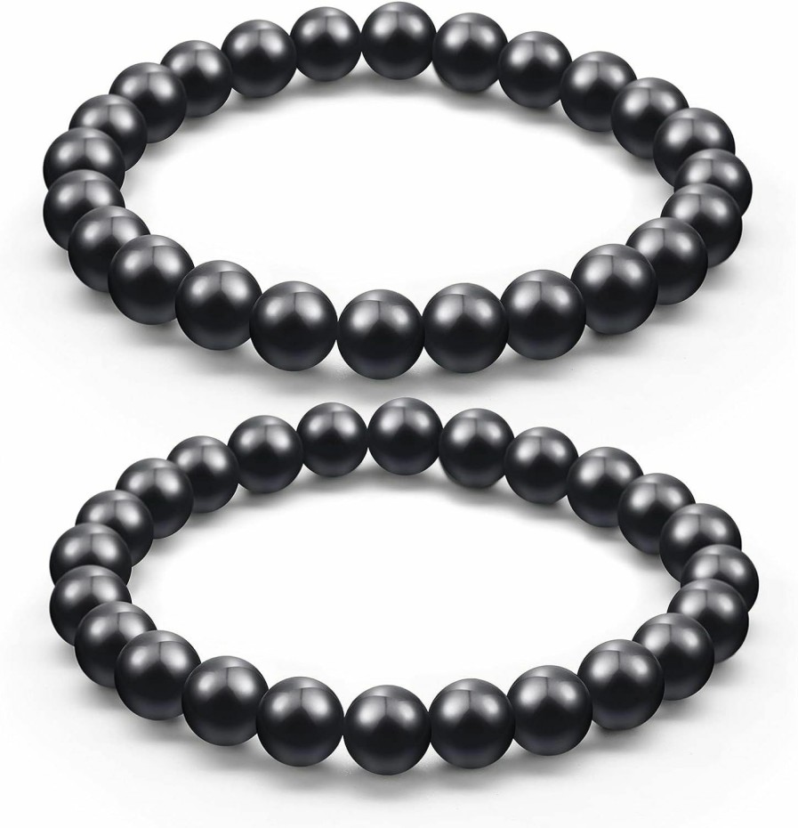 Hicarer Hicarer 2 Pieces Shungite Bracelet Black Shungite Beads Crystal Stretchy Stones Bracelets Energy Jewelry Emf Protective Powerful Defender Spiritual Healing Chakra Balance For Men Women Hot