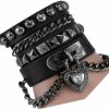 Perfect 4U Perfect 4U Rivet Bracelet Multilayer Black Leather Cuff Heart Pendant Bangle Studded Chain Wrist Punk Sports Rock Bracelet Adjustable Best