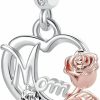 MZC Jewelry Mzc Jewelry Mom Charm For Pandora Bracelets Women Girl Rose Gold Flower Love Heart Dangle Mother Bead From Daughter Son Birthday Clearance