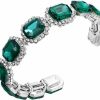 BriLove Brilove Women'S Wedding Bridal Multi Emerald Cut Crystal Open Bangle Stretch Bracelet Hot