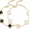 TICVRSS Ticvrss 18K Gold Plated Bracelet For Women Clover Bracelet Set 2Pcs White+Black Flower Bracelet Lucky Four Leaf Bracelets Jewelry Gifts Trendy For Women Teen Girls Clearance