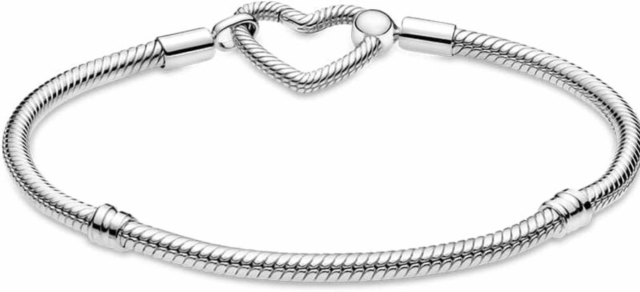 Pandora Pandora Pandora Moments Heart Closure Snake Bracelet, 925 Sterling Silver, Size: 16Cm, 6.3 In - 599539C00-16 Online