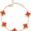 TICVRSS Ticvrss 18K Gold Plated Clover Lucky Bracelet For Women White/Black/Red/Green Bracelets Cute Link Bracelets Jewelry Gifts Trendy For Women Girls Best