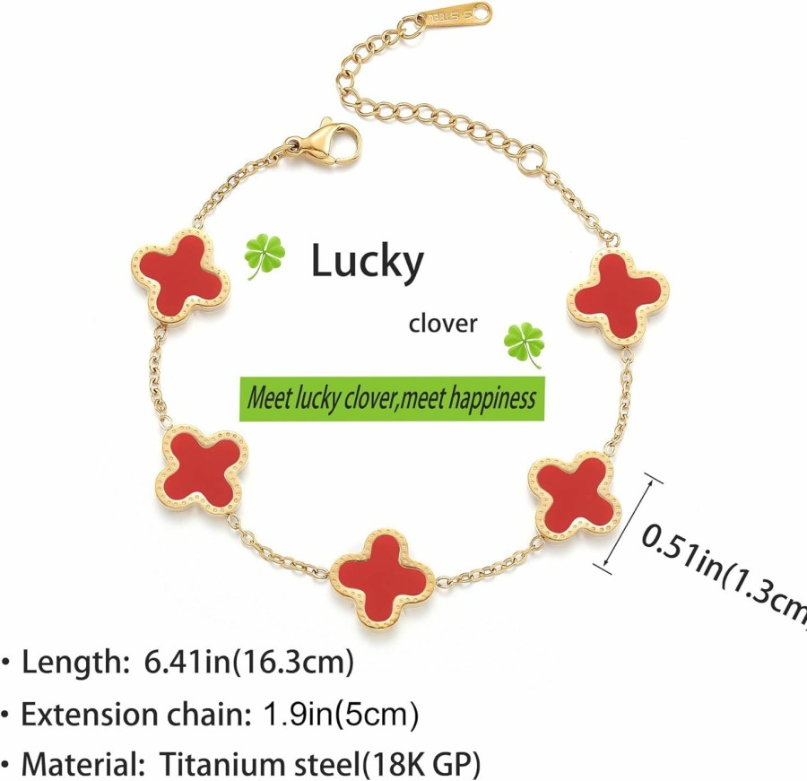 TICVRSS Ticvrss 18K Gold Plated Clover Lucky Bracelet For Women White/Black/Red/Green Bracelets Cute Link Bracelets Jewelry Gifts Trendy For Women Girls Best