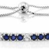 Gem Stone King Gem Stone King 925 Sterling Silver Blue Sapphire And White Diamond Tennis Bracelet Jewelry For Women (2.05 Cttw, Gemstone Birthstone, Fully Adjustable Up To 9 Inch) Clearance