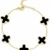 LYTWS Lytws 18K Gold Plated Lucky Flower Bracelet |Adjustable Bracelets| Cute Link Bracelets Jewelry Gifts For Women Teen Girls,Black Clearance