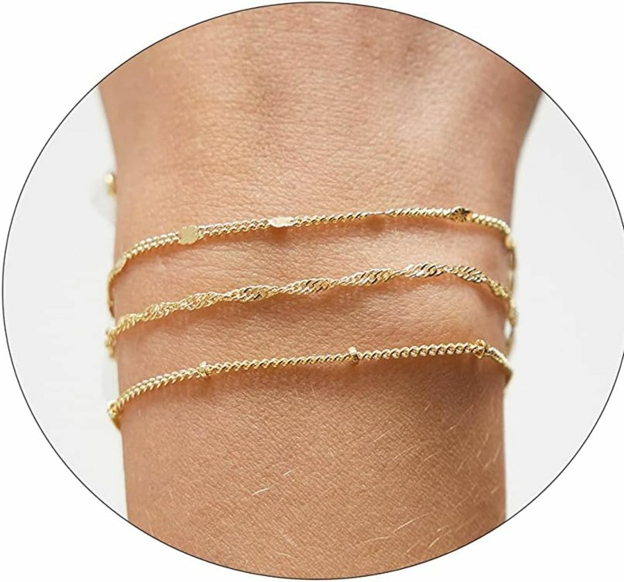 ASCOMY Ascomy Bracelet For Women Gold Bracelets For Girls Dainty Paperclip Herringbone Bracelet Layered Rope Chain Bracelet Set Hot