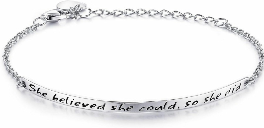 NINAMAID Ninamaid "She Believed She Could So She Did" Engraved 925 Sterling Silver Inspirational Bangle Bracelets Best