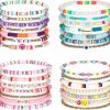 Yaomiao Yaomiao 28 Pcs 4 Set Heishi Surfer Bracelets Set For Women Colorful Preppy Beaded Stretch Bracelet Friendship Bracelets Clay Stackable Boho Disc Party Y2K Aesthetic Beach Jewelry Gift Hot