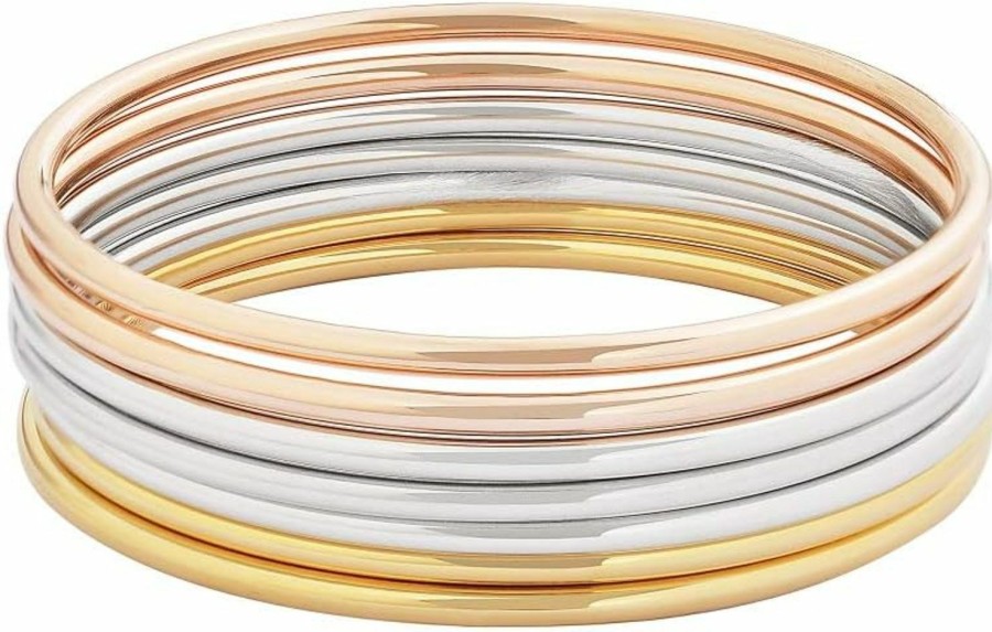 Edforce Stainless Steel Edforce Stainless Steel Glossy Thin Round Bangle Bracelet Set For Women, Set Of 7 Wholesale