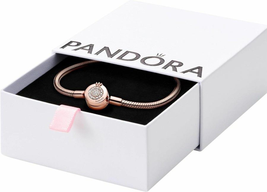 Pandora Pandora Moments Sparkling Crown O Pave Clasp Snake Chain Bracelet - Charm Bracelet For Women - Compatible Moments Charms - Cubic Zirconia - 7.1\", With Gift Box New