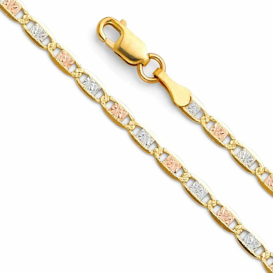 The World Jewelry Center The World Jewelry Center 14K Real Tri Color Gold Solid 2.5Mm Chain Necklace With Lobster Claw Clasp New