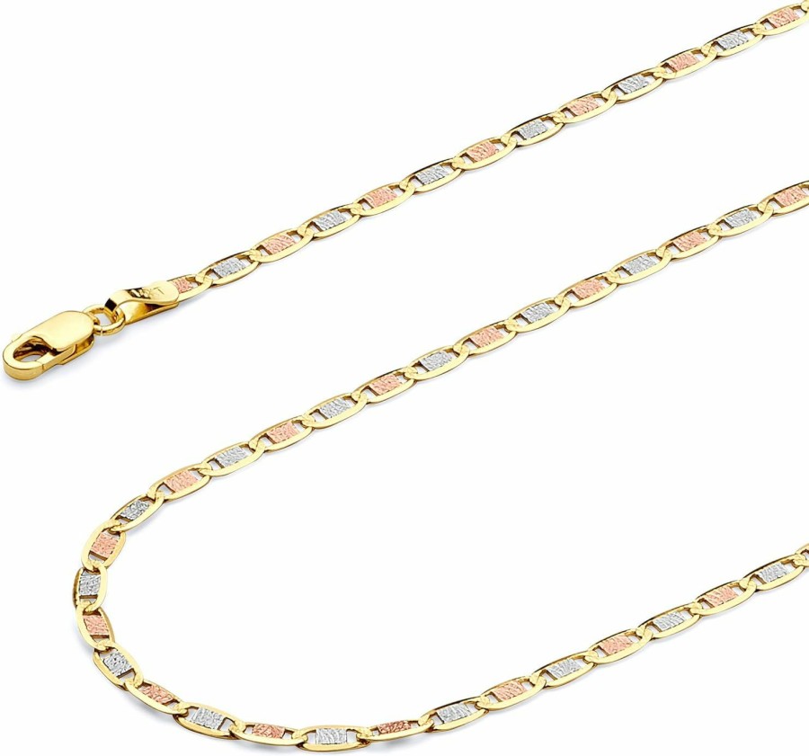 The World Jewelry Center The World Jewelry Center 14K Real Tri Color Gold Solid 2.5Mm Chain Necklace With Lobster Claw Clasp New