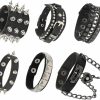 Dumcondy Dumcondy 6Pcs Halloween Pu Leather Bracelet Punk Goth Studded Spike Rivet Buckle Wristband Cuff Bangle Black Gothic Steampunk For Men Women Uni 80S Cool Rock Style Adjustable Party Favors Hot