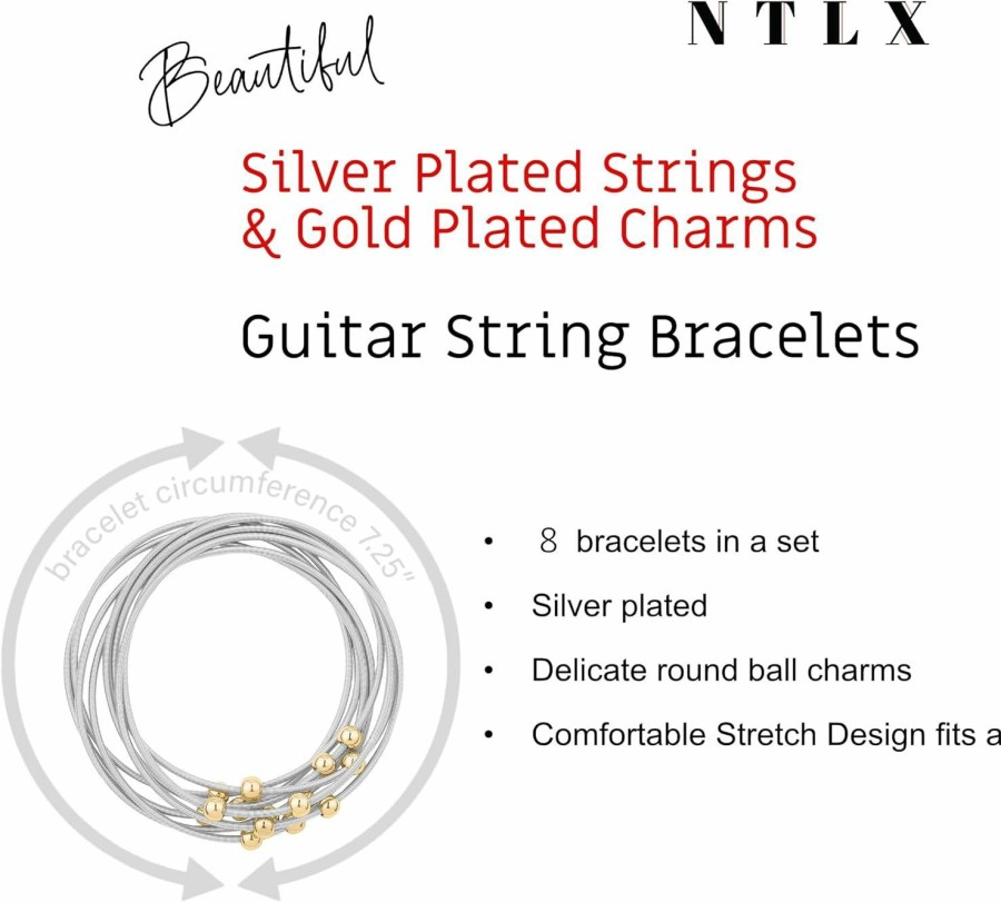 NTLX Ntlx Guitar String Bracelet Multi Strand Stackable Stretch Bracelets For Women Bohemian Boho Bracelets Music Lovers Fashion - Multi Color Strand Statement Bangles Best