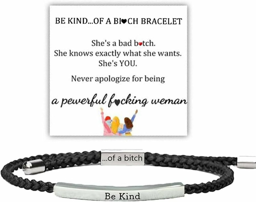 LIU JUN Liu Jun Be Kind Of A Bitch Tube Bracelet, Adjustable Braided Rope Handmade Engraved Inspirational Bracelet Best Bitches Stainless Steel Motivational Tube Bracelet Gifts For Women Girls Wholesale