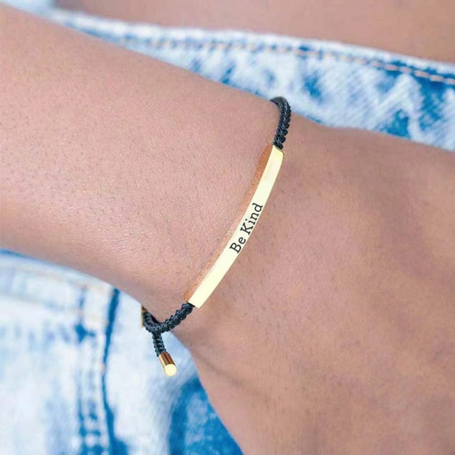 LIU JUN Liu Jun Be Kind Of A Bitch Tube Bracelet, Adjustable Braided Rope Handmade Engraved Inspirational Bracelet Best Bitches Stainless Steel Motivational Tube Bracelet Gifts For Women Girls Wholesale