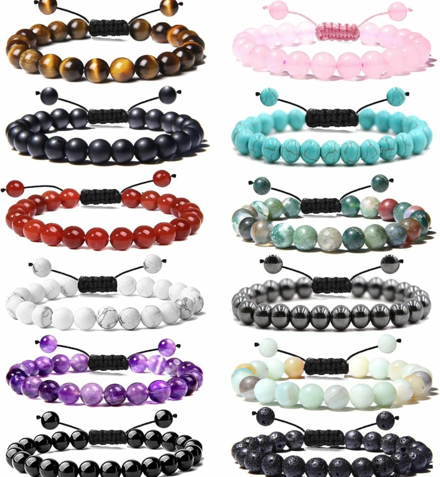 Svovin Svovin 12 Pieces 8Mm Beaded Healing Gemstone Bracelets Set For Men Women Uni Tiger Eye Amethyst Energy Power Adjustable Elastic Bracelets Jewelry Online