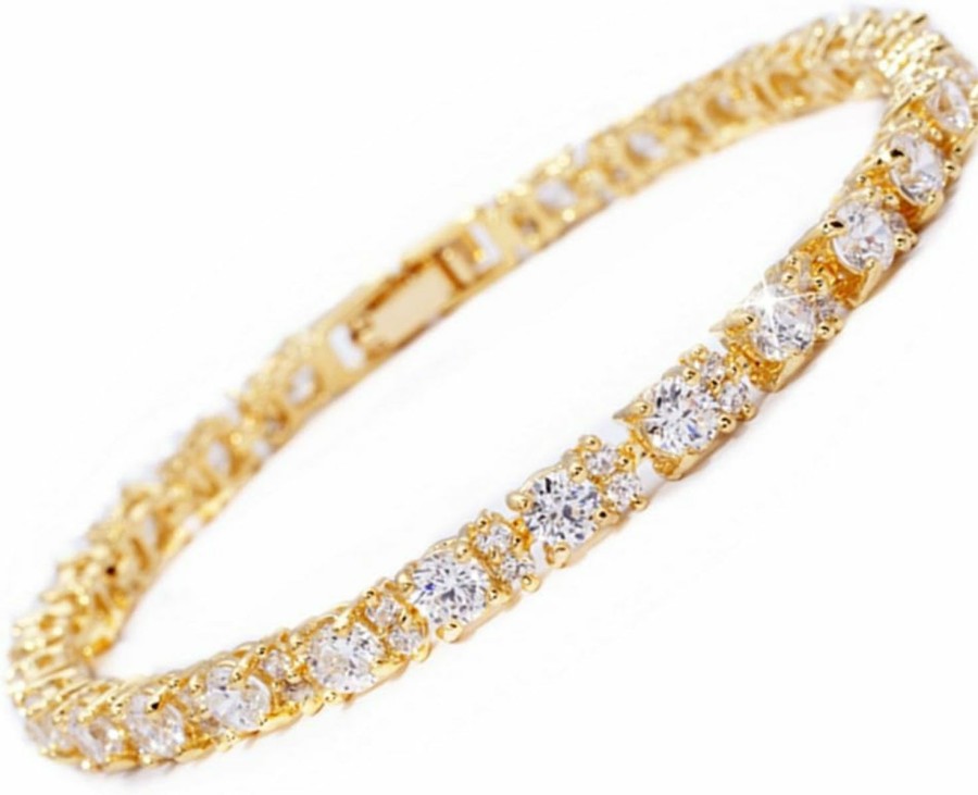 RIZILIA Rizilia Eternity Tennis Bracelet & Round Cut Cz In Yellow Gold Plated, 7\" Online