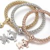 SILANER Silaner Crystal Charms Multilayer Bracelets - 3Pcs Gold/Silver/Rose Gold Corn Chain Bracelet For Women, Tree Of Life Heart Shaped Stretch Bracelet Best