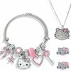 masut Masut 3-Piece Cute Kitty Cat Jewelry Necklace/Bracelet/Earring, Y2K Charm Bracelet, Adjustable Pink Series Suitable For Women And Girls, Holiday Birthday Gift Hot