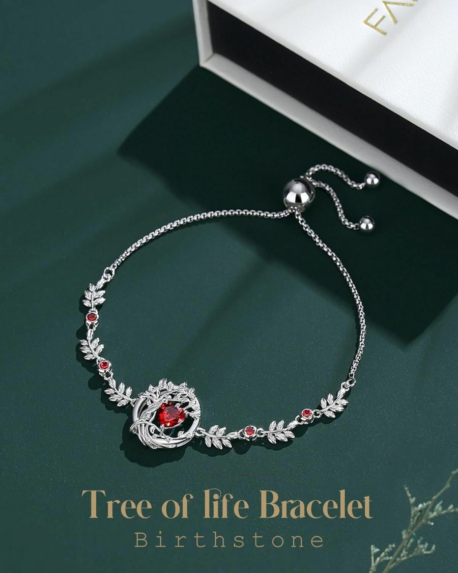 FANCIME Fancime Tree Of Life Birthstone Bracelet For Women Sterling Silver Tree Jewelry Birthstone Charm Bracelet Gemstone Anniversary Birthday Mother'S Day Gifts For Wife Girls Her Best