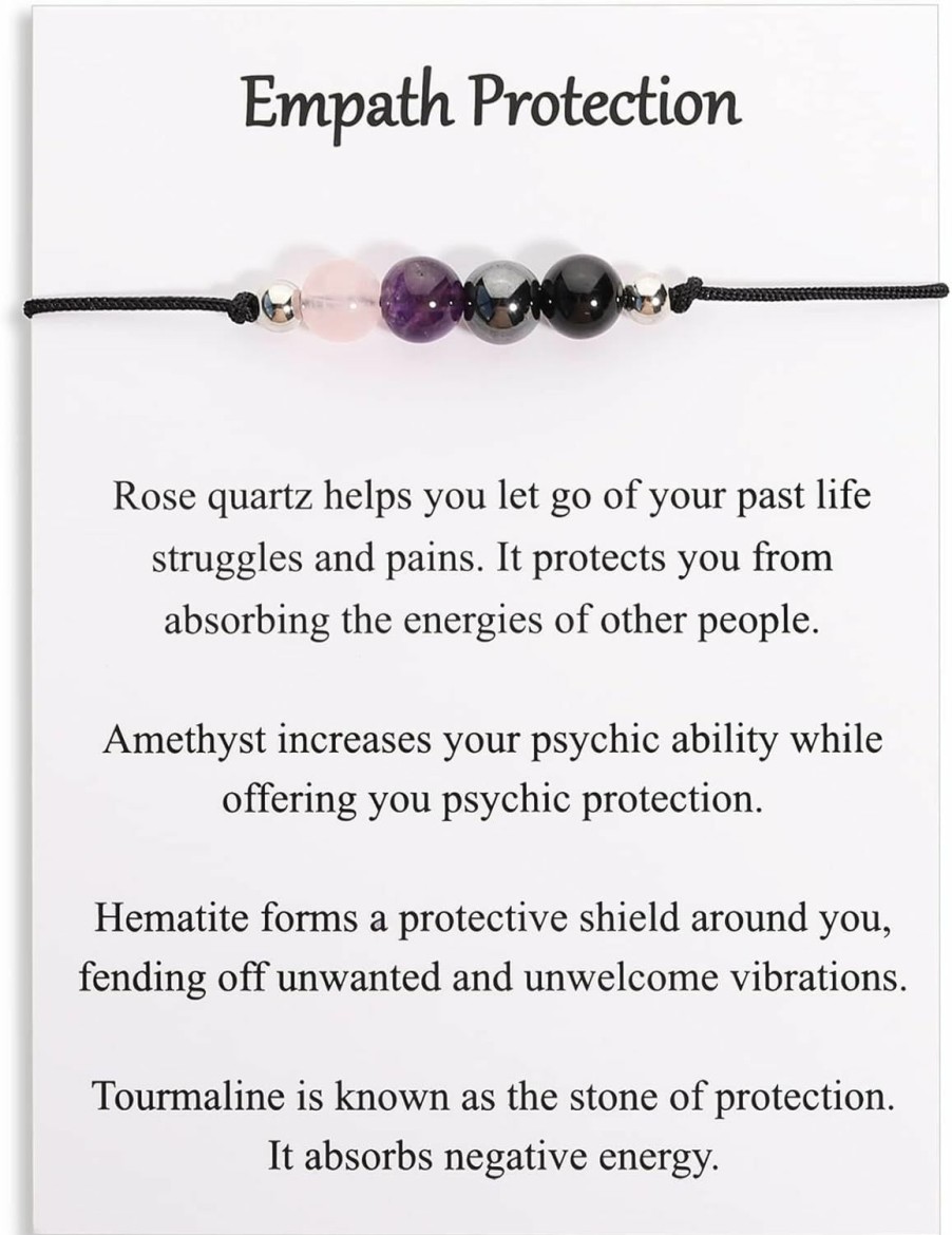 Korotho Korotho Empath Protection Bracelet Empath Bracelets Gifts For Her Natural Healing Crystal Beaded Bracelet, Tourmaline, Amethyst, Hematite, Rose Quartz, Jewelry For Best Friends Daughter Mom New