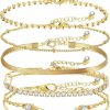 IFKM Ifkm Gold Bracelets For Women, 14K Gold Plated Dainty Layered Chain Bracelets Adjustable Cute Bangle Link Bracelet Set Best