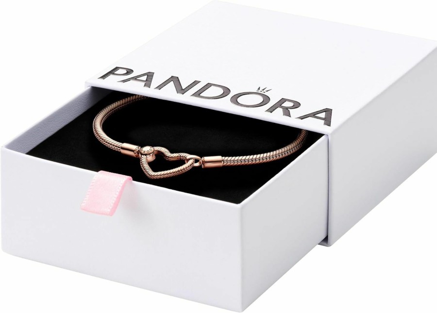 Pandora Pandora Moments Heart Closure Snake Chain Bracelet - Compatible Moments Charms Rose Gold Charm Bracelet For Women - Mother'S Day Gift Wholesale