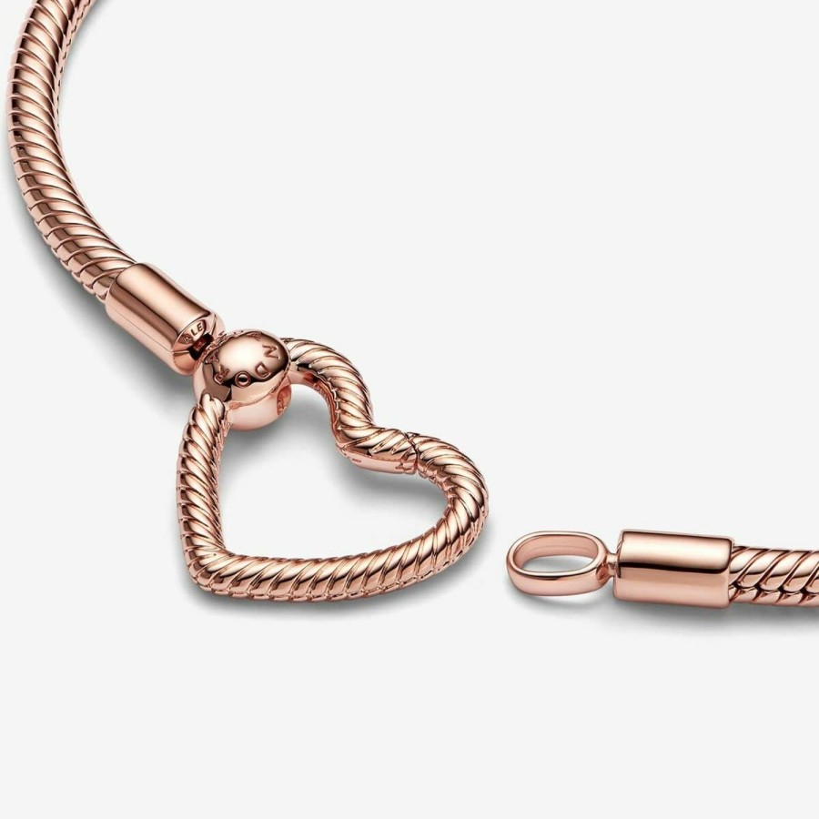 Pandora Pandora Moments Heart Closure Snake Chain Bracelet - Compatible Moments Charms Rose Gold Charm Bracelet For Women - Mother'S Day Gift Wholesale